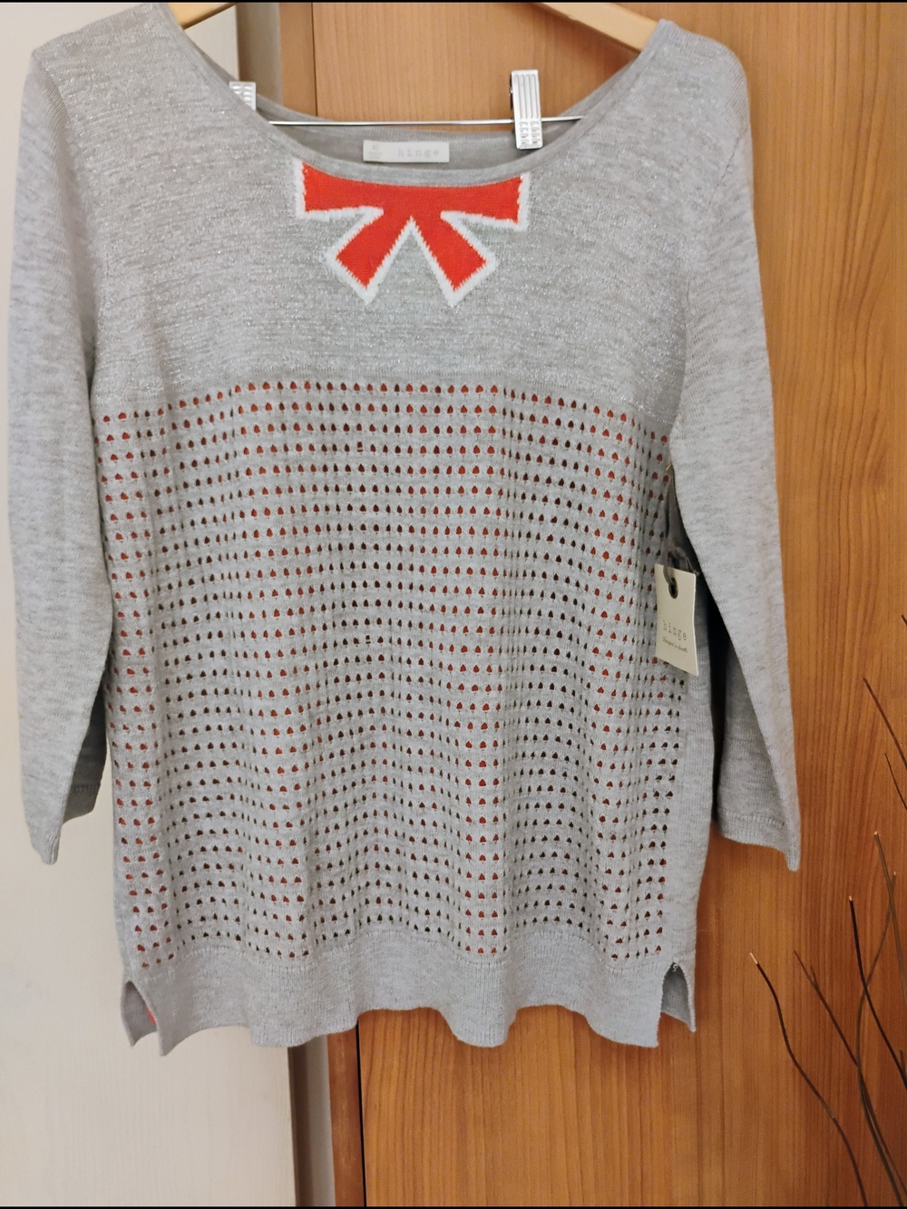 hinge Gray Knit Sweater with Coral Chevron Detail
